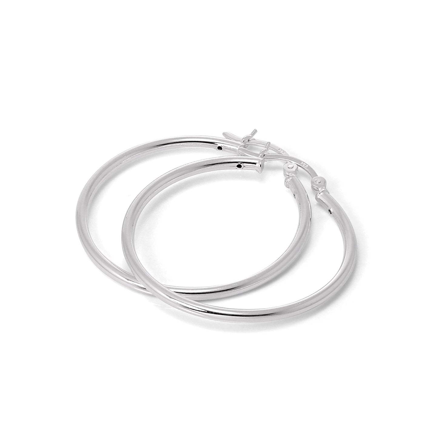 Boucles d'oreilles créoles en argent sterling de 2 mm (12 mm à 70 mm)