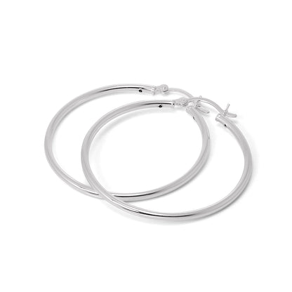 Boucles d'oreilles créoles en argent sterling de 2 mm (12 mm à 70 mm)