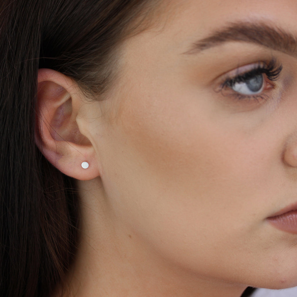 Boucles d'oreilles à tige en argent sterling avec disque rond plat de 3 mm