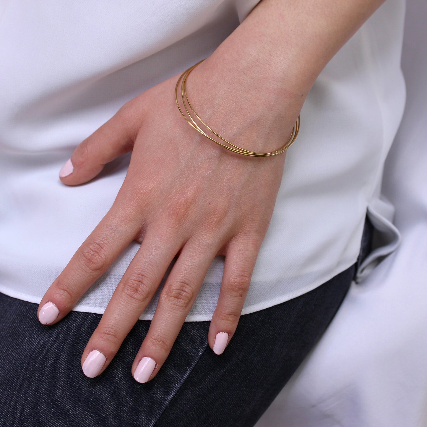 Bracelet triple empilable en argent sterling plaqué or