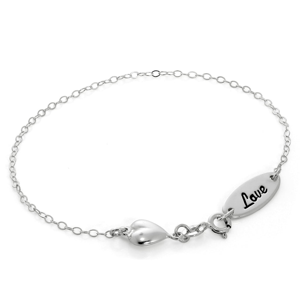 Bracelet en argent sterling avec cœur d'amour