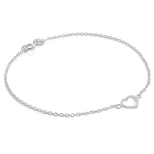 Bracelet chaîne rolo en argent sterling avec cœur ouvert