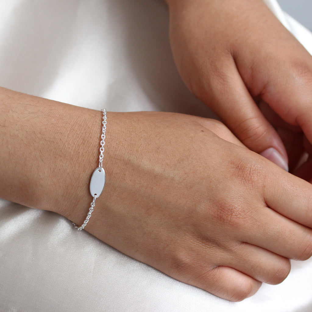 Bracelet enfant en argent sterling avec plaque d'identification gravable de 15 cm