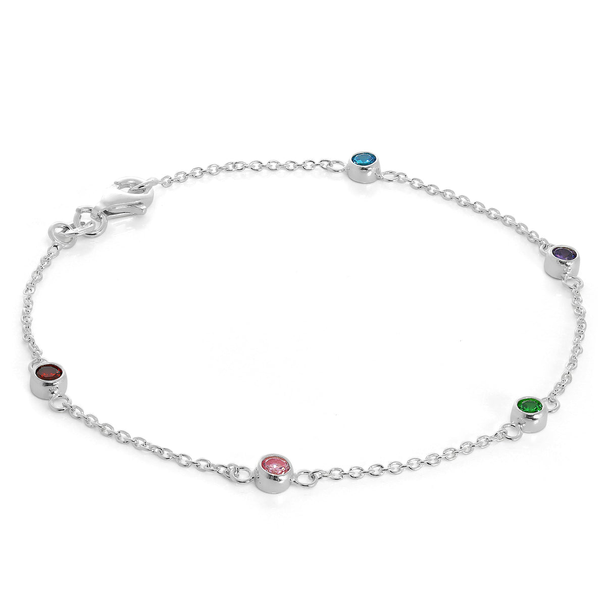 Bracelet Belcher en argent sterling fin de 19 cm avec cristaux CZ de 4 mm