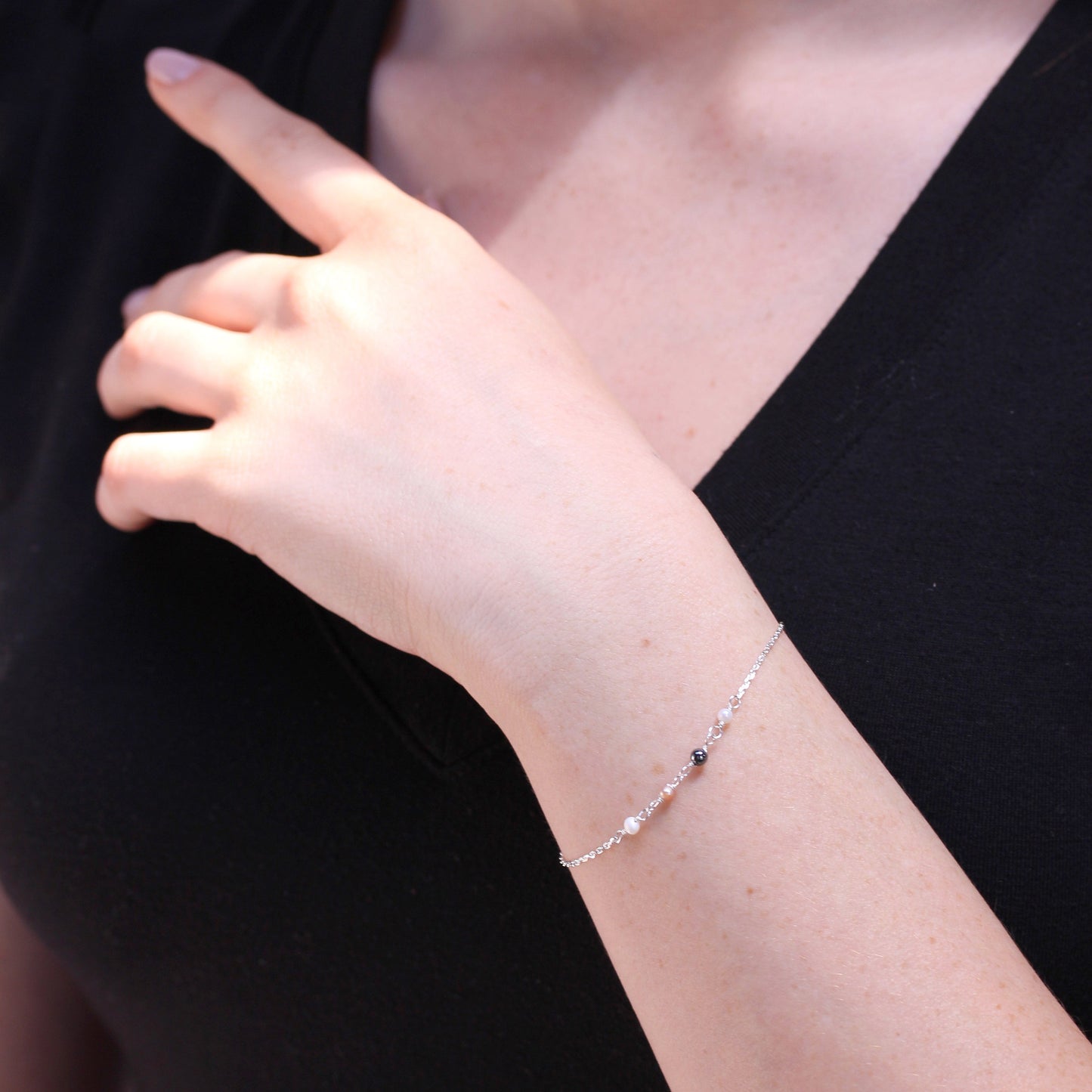 Bracelet fin en argent sterling avec perles de 3,5 mm