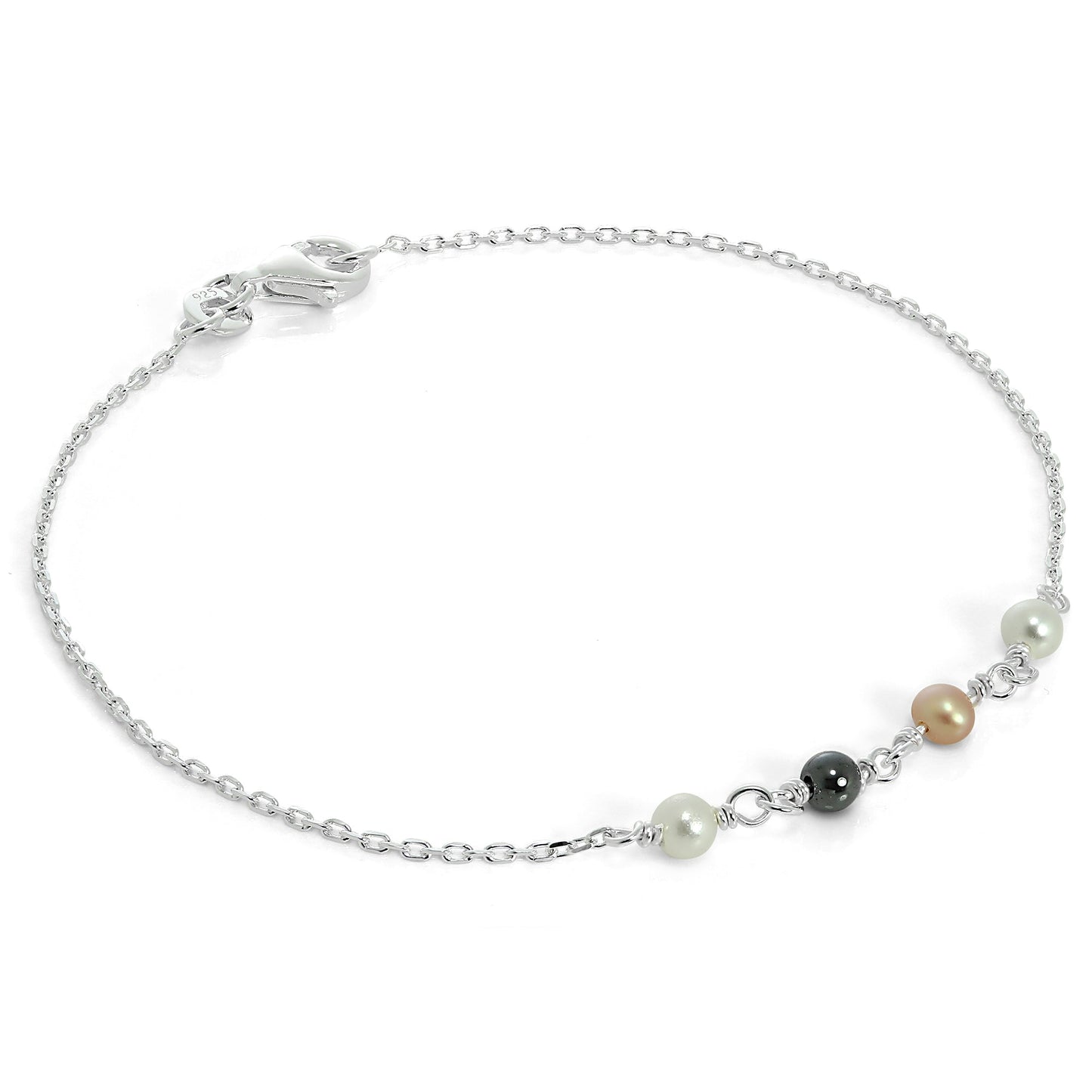 Bracelet fin en argent sterling avec perles de 3,5 mm