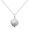 Collier en argent sterling avec coquille d'huître et pierre de naissance violette en cristal CZ