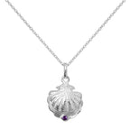 Collier en argent sterling avec coquille d'huître et pierre de naissance violette en cristal CZ