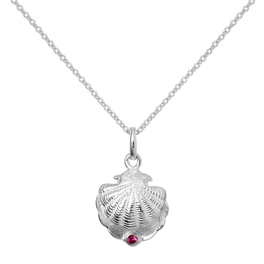 Collier en argent sterling avec coquille d'huître et pierre de naissance en cristal CZ et rubis