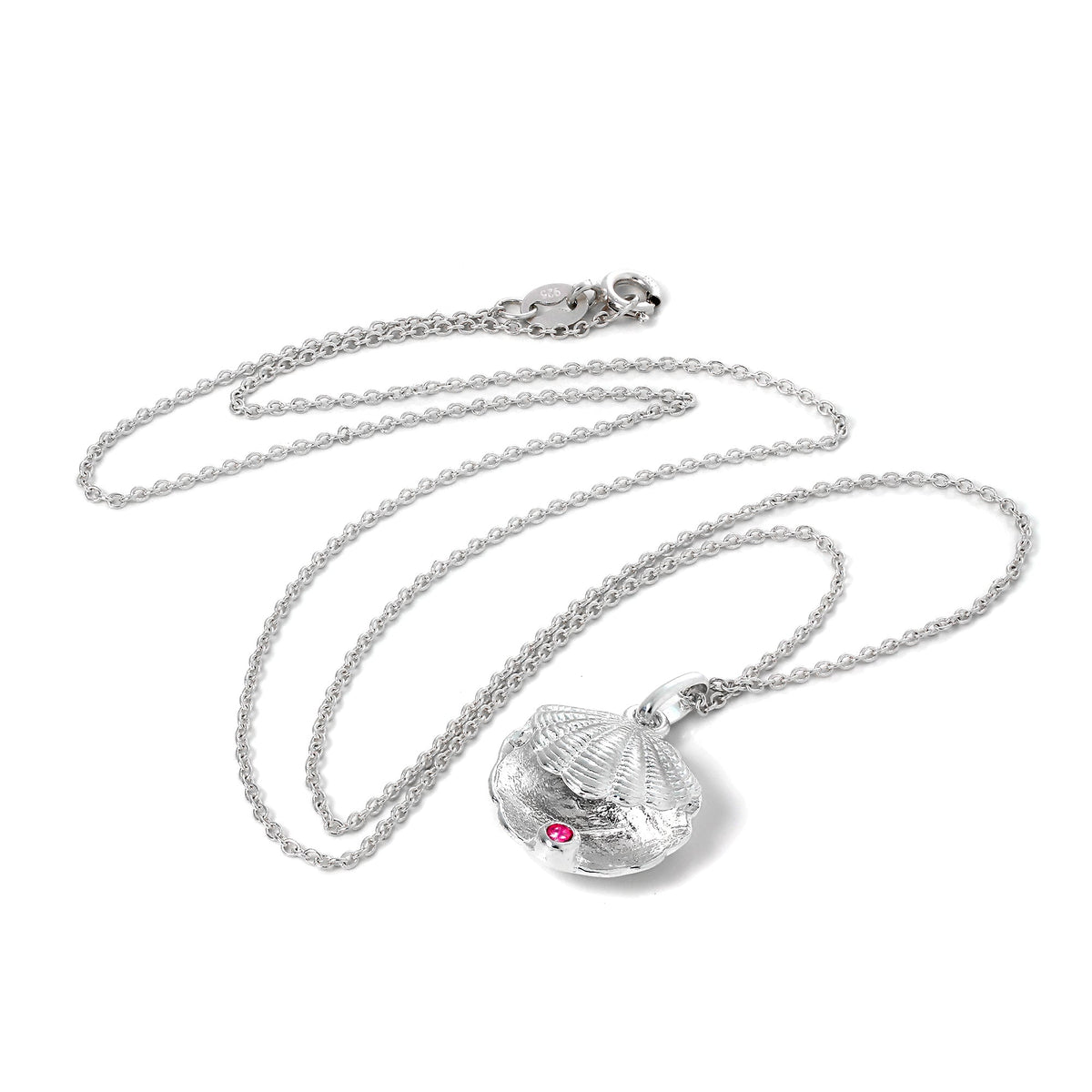 Collier en argent sterling avec coquille d'huître et pierre de naissance en cristal CZ et rubis