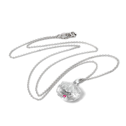 Collier en argent sterling avec coquille d'huître et pierre de naissance en cristal CZ et rubis