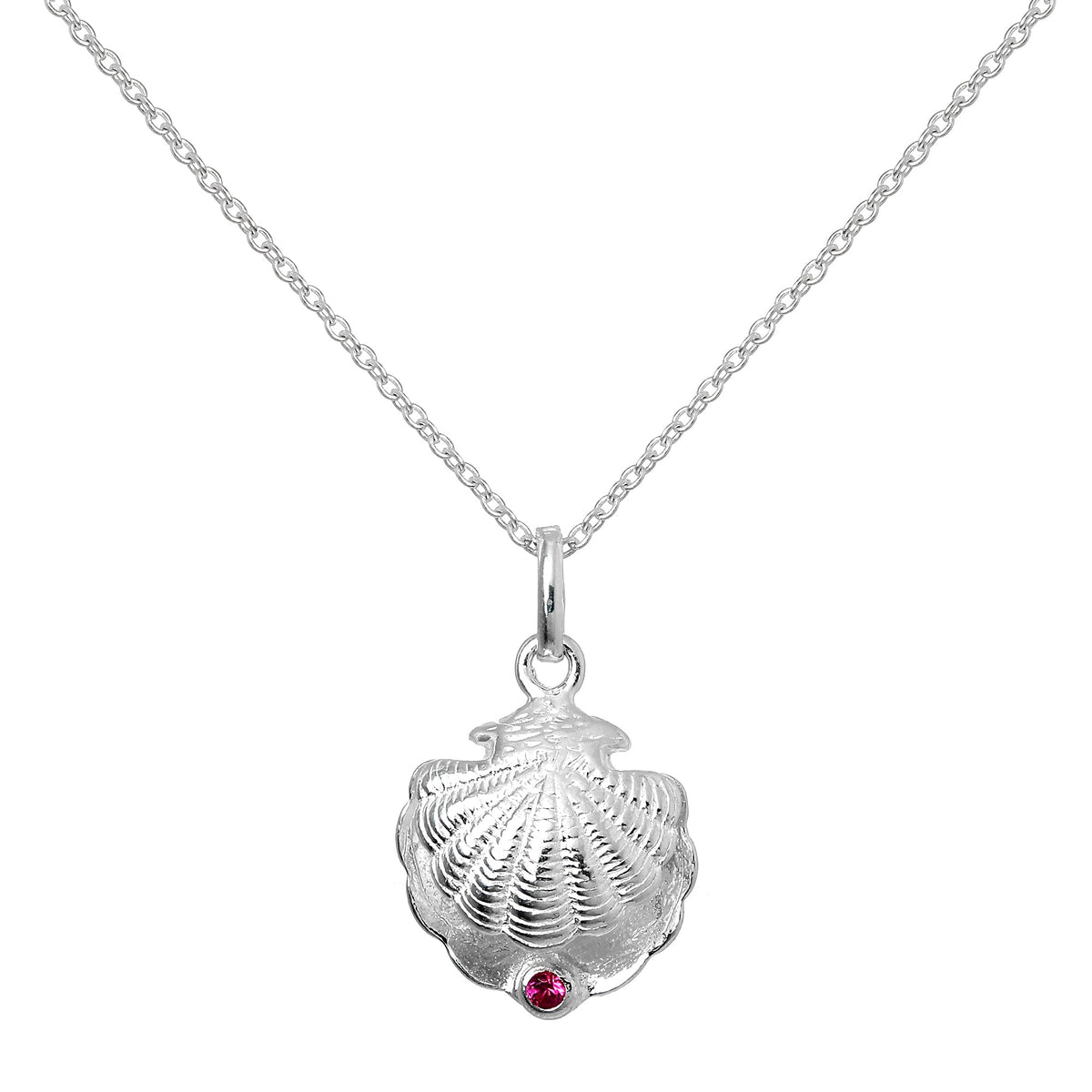 Collier en argent sterling avec coquille d'huître et pierre de naissance en cristal CZ et rubis