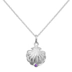 Collier en argent sterling avec coquille d'huître et pierre de naissance en cristal CZ améthyste