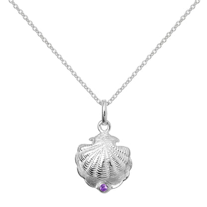 Collier en argent sterling avec coquille d'huître et pierre de naissance en cristal CZ améthyste