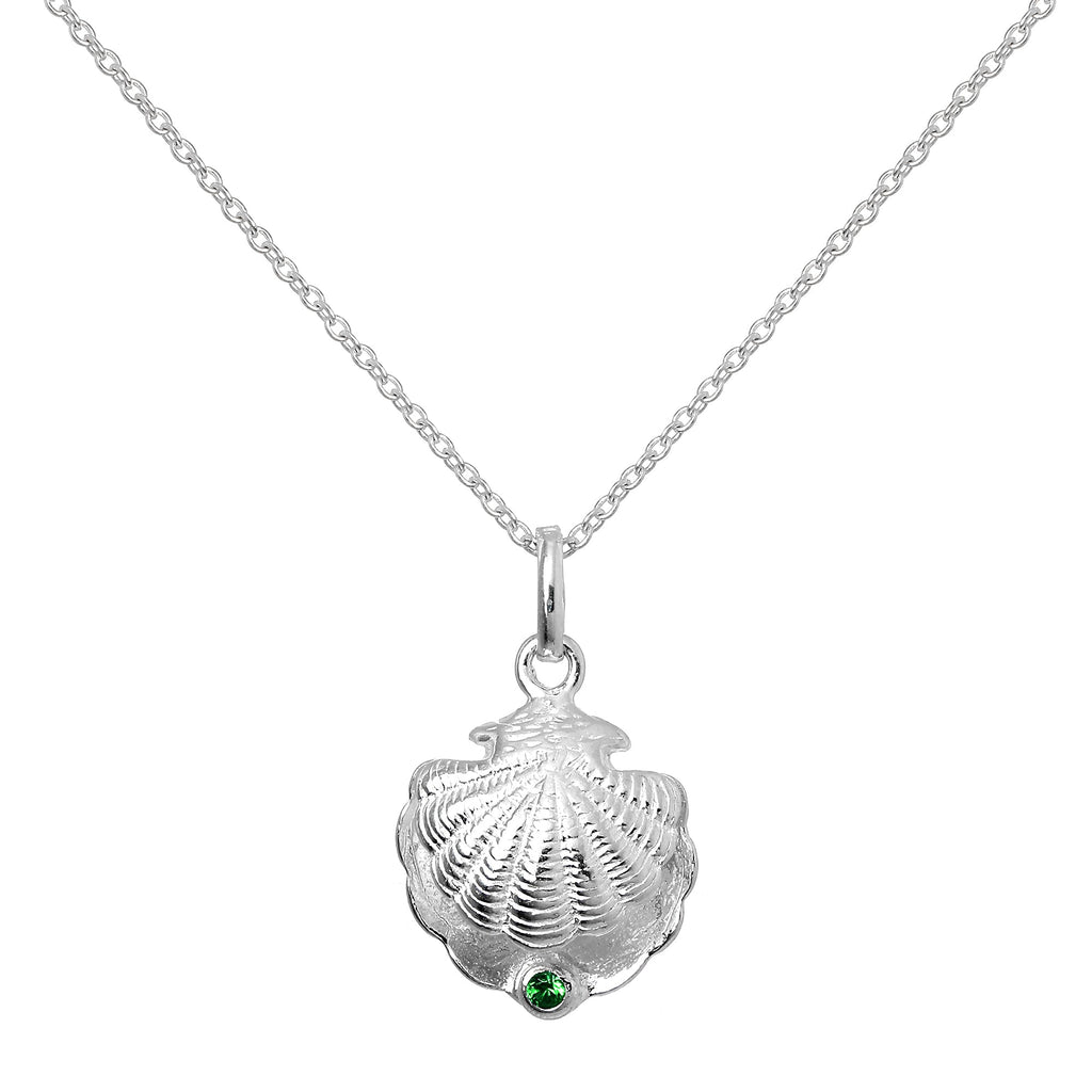 Collier en argent sterling avec coquille d'huître et pierre de naissance émeraude en cristal CZ