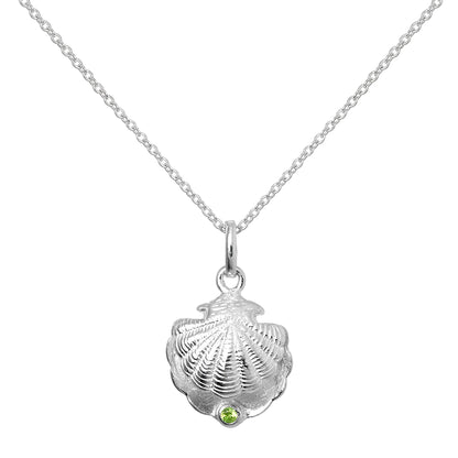 Collier en argent sterling avec coquillage d'huître et pierre de naissance péridot en cristal CZ