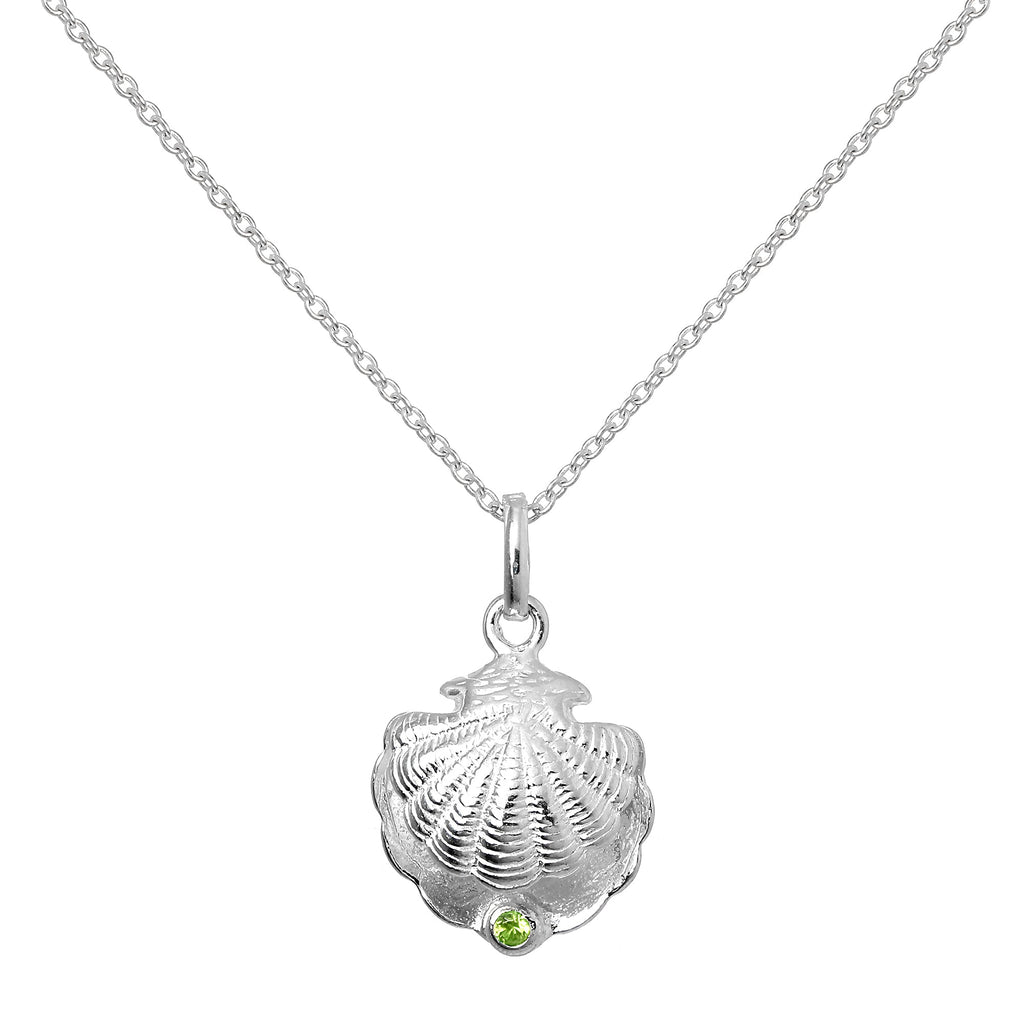 Collier en argent sterling avec coquillage d'huître et pierre de naissance péridot en cristal CZ