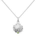 Collier en argent sterling avec coquillage d'huître et pierre de naissance péridot en cristal CZ