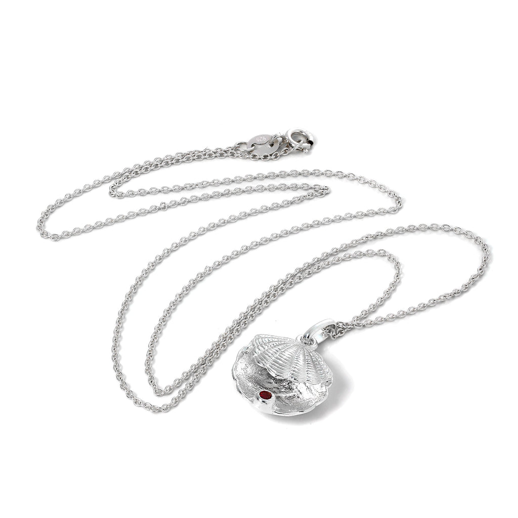 Collier en argent sterling avec coquille d'huître et pierre de naissance en cristal CZ Siam