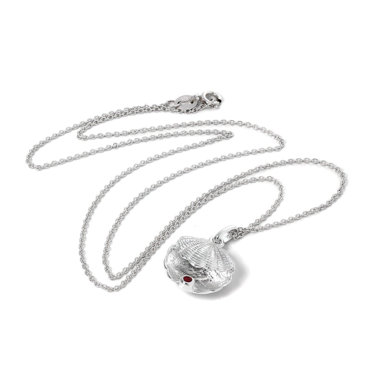 Collier en argent sterling avec coquille d'huître et pierre de naissance en cristal CZ Siam