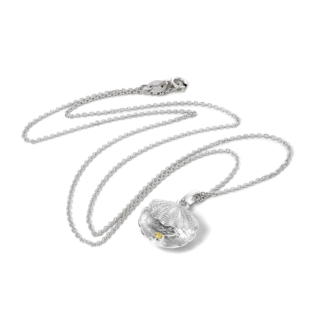 Collier en argent sterling avec coquillage d'huître et pierre de naissance en cristal de citrine CZ