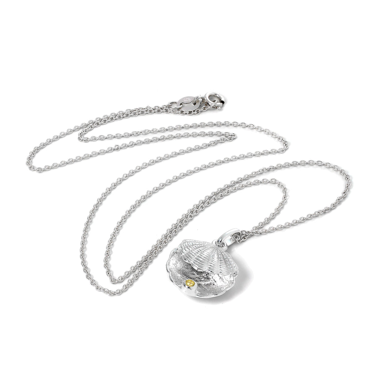 Collier en argent sterling avec coquillage d'huître et pierre de naissance en cristal de citrine CZ