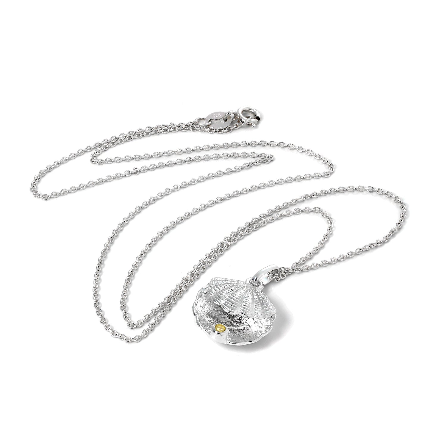 Collier en argent sterling avec coquillage d'huître et pierre de naissance en cristal de citrine CZ