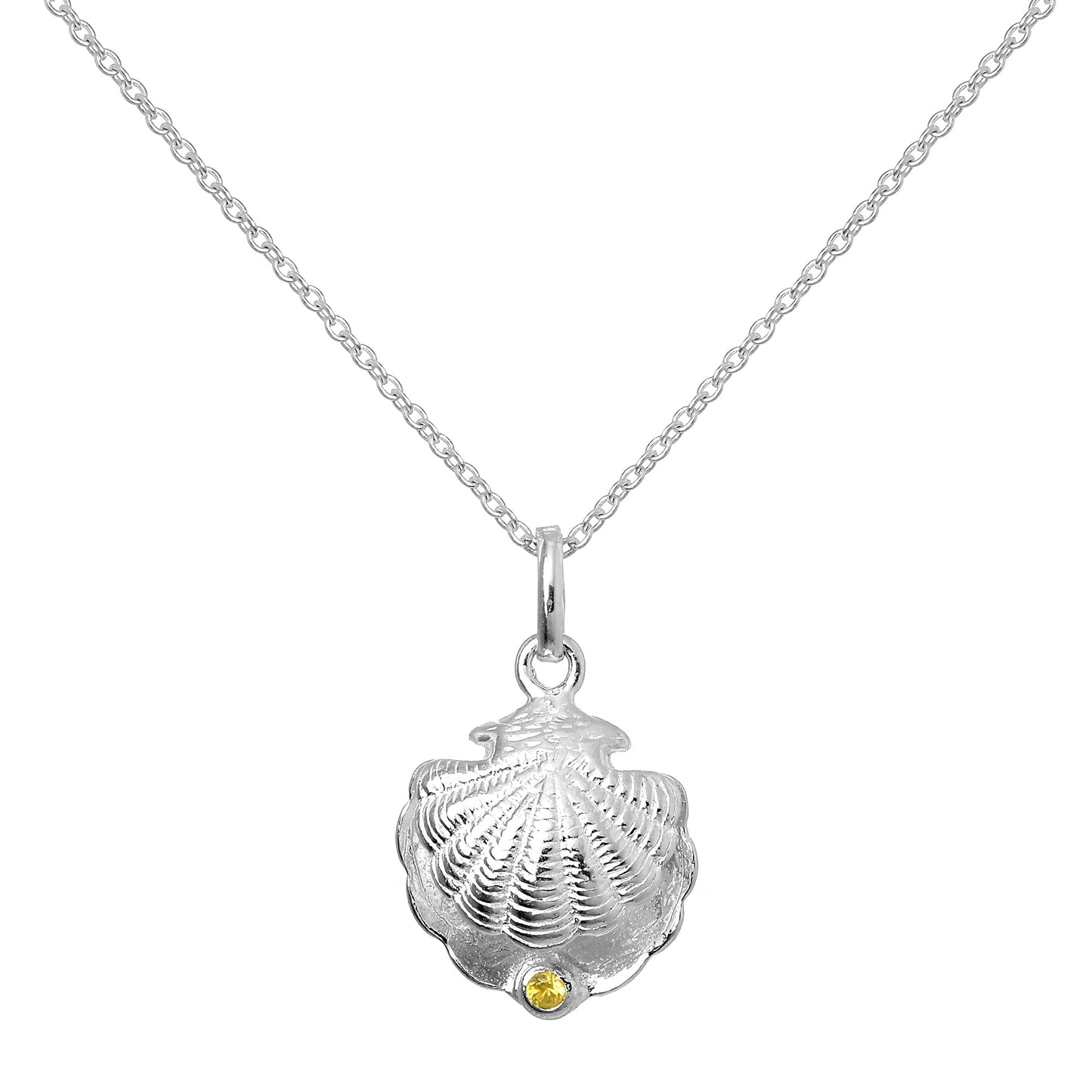 Collier en argent sterling avec coquillage d'huître et pierre de naissance en cristal de citrine CZ