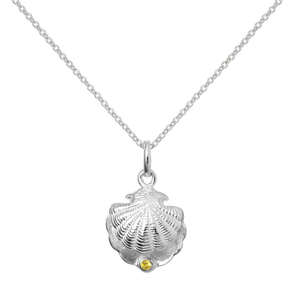 Collier en argent sterling avec coquillage d'huître et pierre de naissance en cristal de citrine CZ