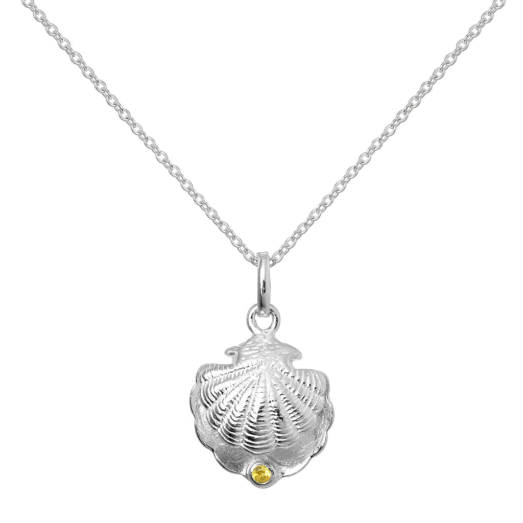 Collier en argent sterling avec coquillage d'huître et pierre de naissance en cristal de citrine CZ