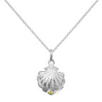 Collier en argent sterling avec coquillage d'huître et pierre de naissance en cristal de citrine CZ