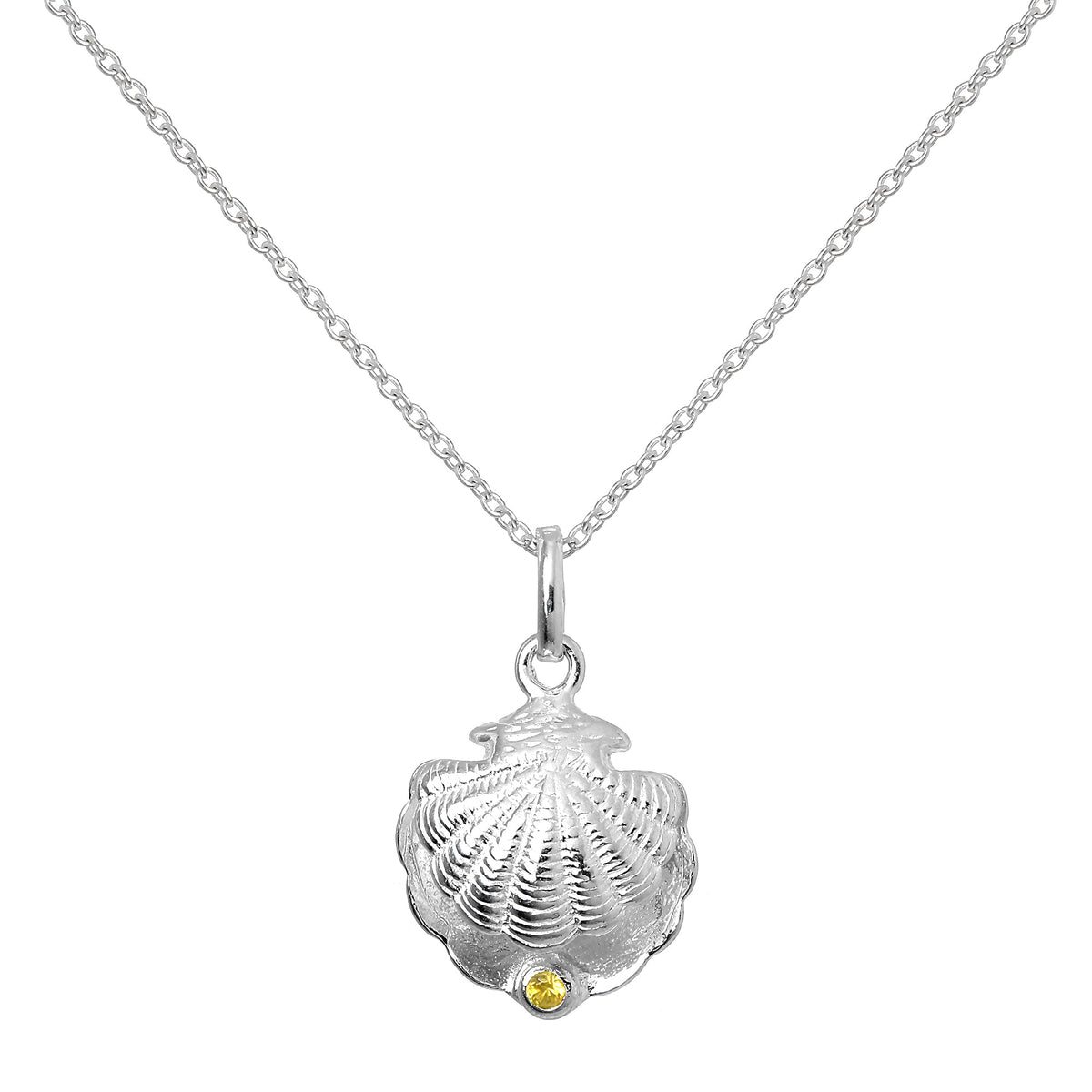 Collier en argent sterling avec coquillage d'huître et pierre de naissance en cristal de citrine CZ