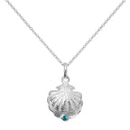 Collier en argent sterling avec pierre de naissance en forme de coquille d'huître et cristal CZ bleu zircon