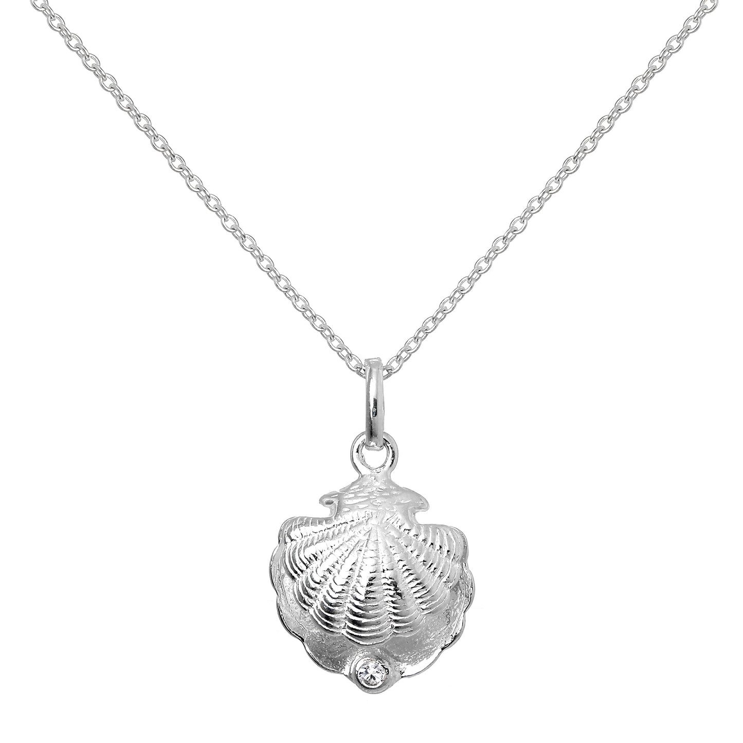 Collier en argent sterling avec coquille d'huître et pierre de naissance en cristal clair CZ