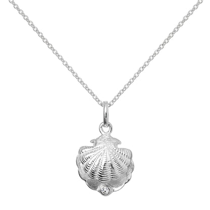 Collier en argent sterling avec coquille d'huître et pierre de naissance en cristal clair CZ