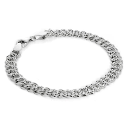 Bracelet à breloques double gourmette en argent sterling