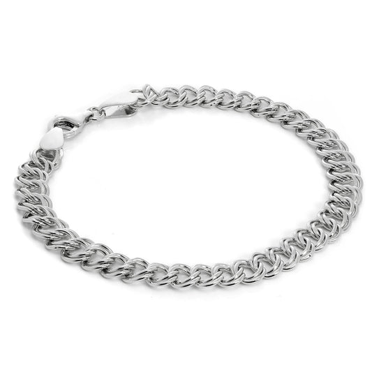Bracelet à breloques double gourmette en argent sterling