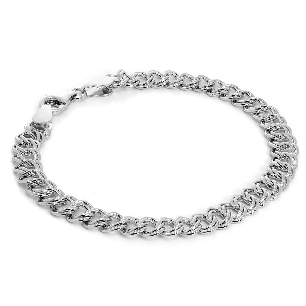 Bracelet à breloques double gourmette en argent sterling