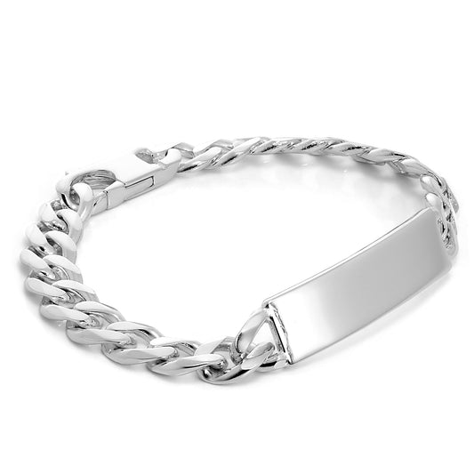 Bracelet en argent sterling avec chaîne gourmette épaisse de 9 mm et plaque d'identification pour homme