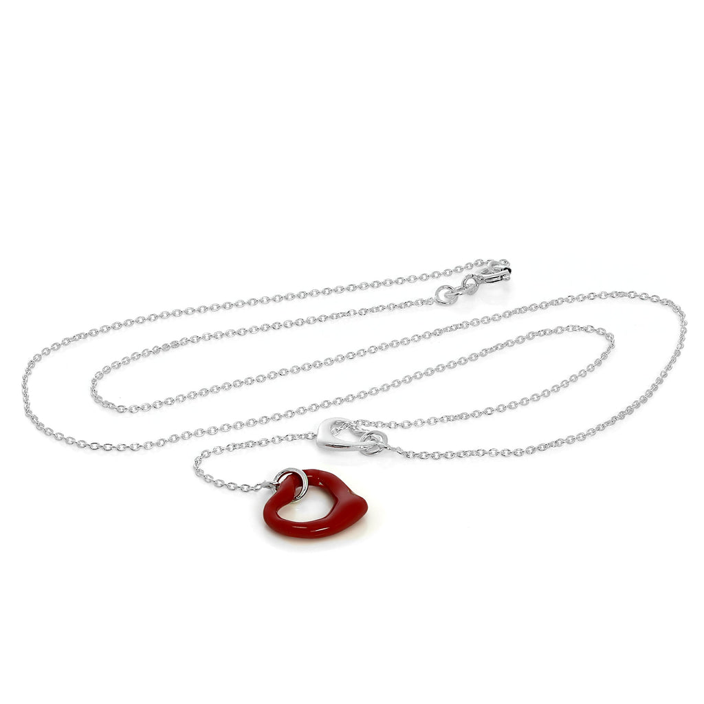 Collier chaîne lariat en argent sterling avec cœur ouvert rouge