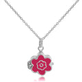 Petit médaillon en argent sterling et émail avec fleur sur chaîne de 45 cm