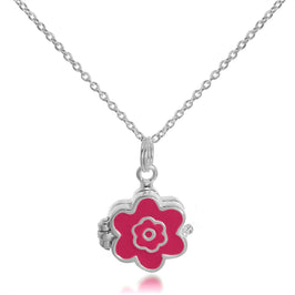 Petit médaillon en argent sterling et émail avec fleur sur chaîne de 45 cm
