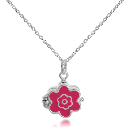 Petit médaillon en argent sterling et émail avec fleur sur chaîne de 45 cm