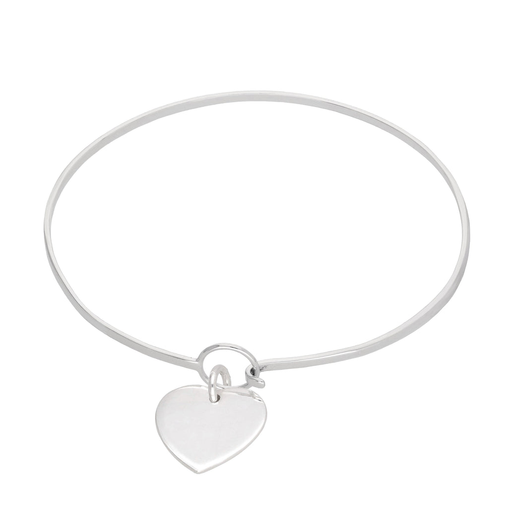 Bracelet jonc en argent sterling avec crochet et œillet et breloque cœur gravable