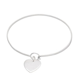 Bracelet jonc en argent sterling avec crochet et œillet et breloque cœur gravable