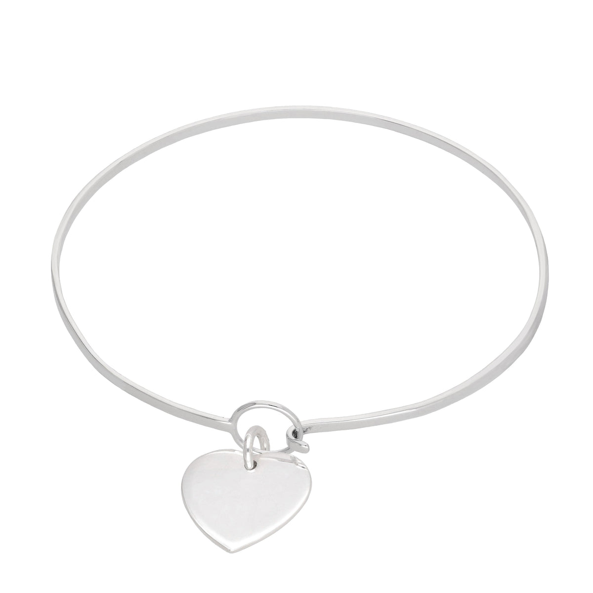 Bracelet jonc en argent sterling avec crochet et œillet et breloque cœur gravable
