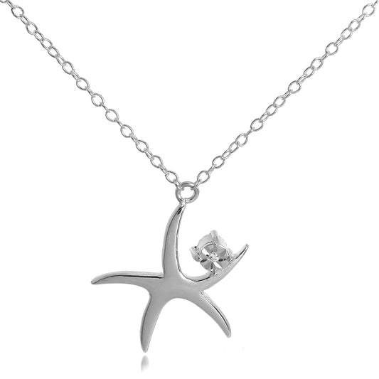 Collier pendentif étoile de mer en argent sterling avec cristal CZ sur chaîne de 40 cm