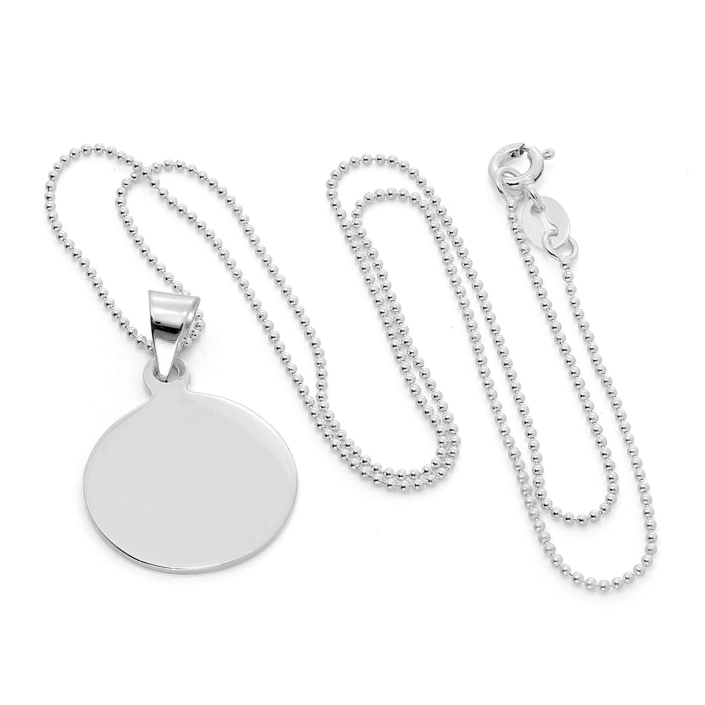 Collier pendentif rond en argent sterling gravable