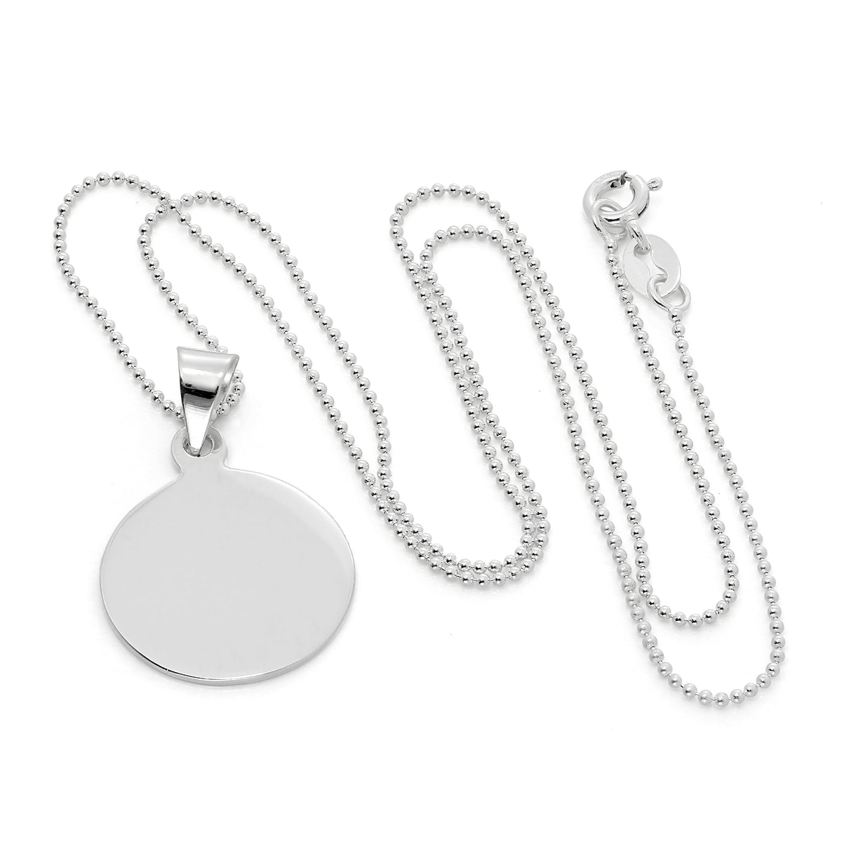 Collier pendentif rond en argent sterling gravable