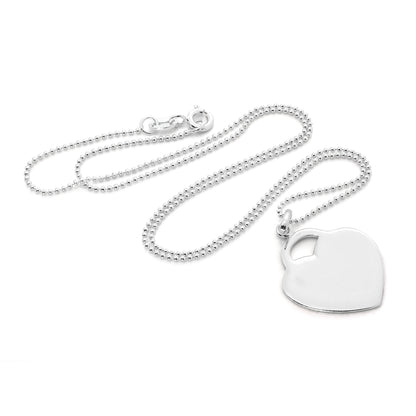 Grand collier pendentif en forme de cœur en argent sterling gravable